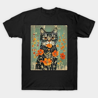 Siberian Cat Flowers Photo Art Funny Cat Lover Gift Idea T-Shirt